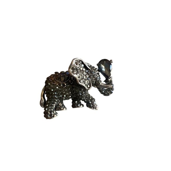 Elephant Brooch Mercasite Look Faux Smoky Quartz Vintage 2 x 1.5 inches Detailed - Picture 10 of 10
